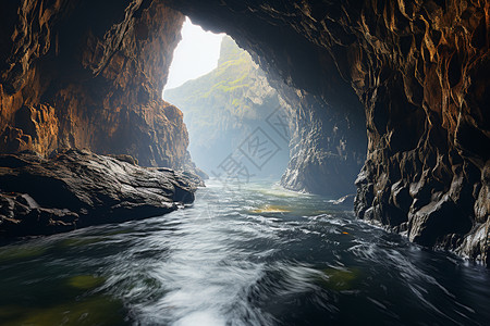 岩石洞穴中的水流图片