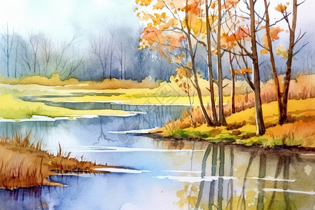 秋天风景素描画背景图片
