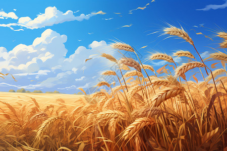 度假农庄阳光照耀的麦田插画