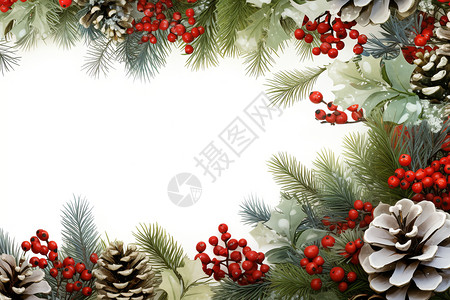 圣诞节绿色植物冬季彩色的松果插画