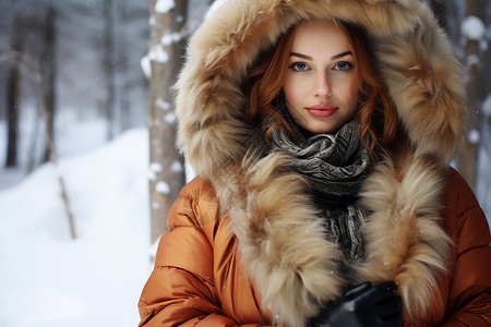 寒冷冬季的优雅女性图片