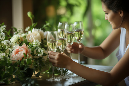 鲜花餐桌上的仪式感香槟图片