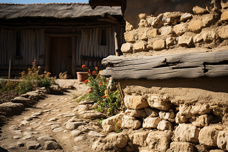 传统的木质土坯房背景图片