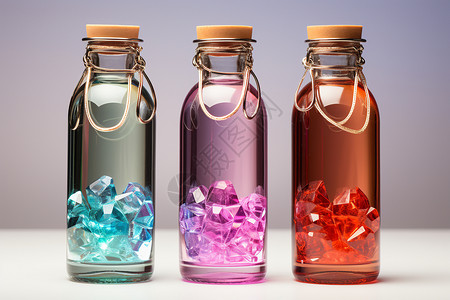 玻璃瓶中的彩色珠宝高清图片