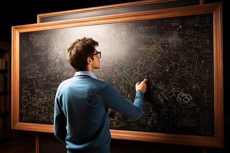 解题思路黑板上绘制解题方案的男人背景