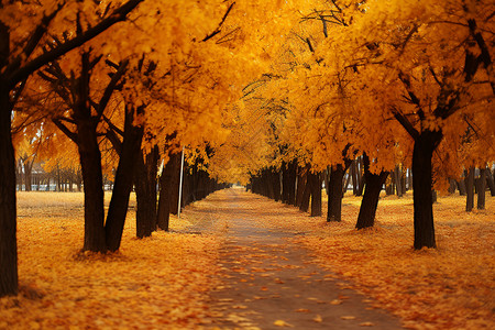 秋天森林公园的美丽景观背景图片