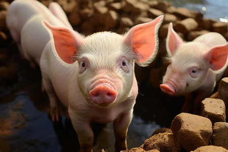 农村养殖场中养殖的猪崽图片