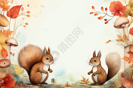 三只松鼠素材卡通松鼠森林动物边框插画