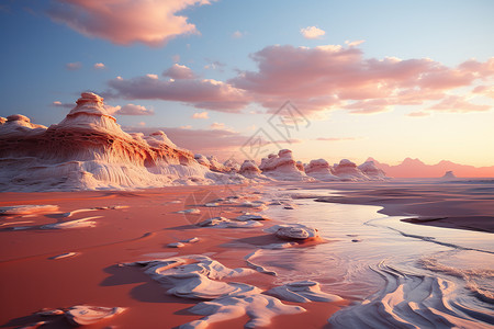 梦幻沙漠之水粉色的砂石地区景观背景