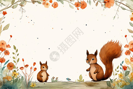 创意沙漏边框卡通松鼠创意森林动物边框插画