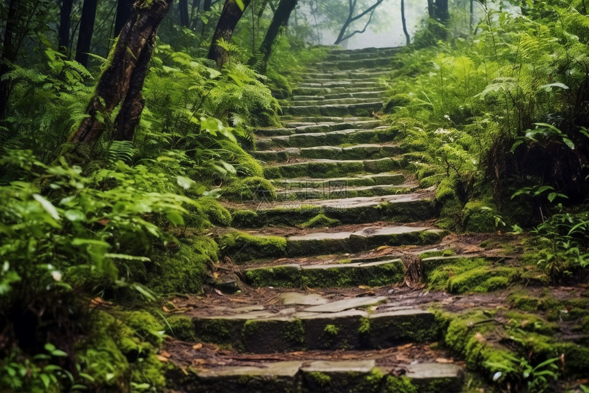 森林石梯图片