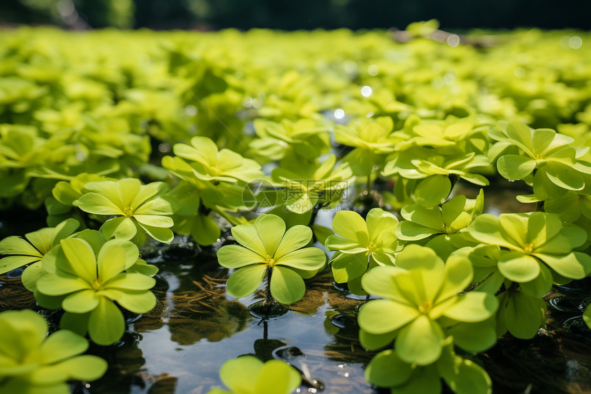 池塘中美丽的浮萍景观图片