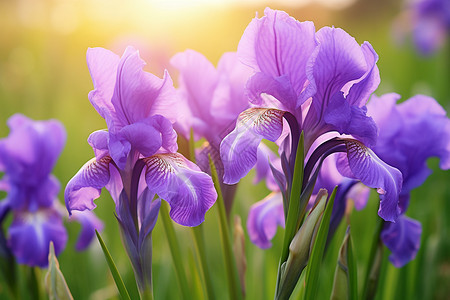 阳光下鸢尾花美丽的紫色鸢尾花花朵背景