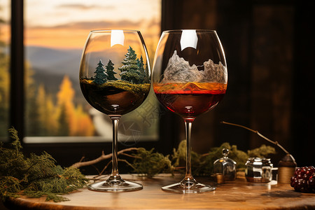 创意美感的葡萄酒杯背景图片