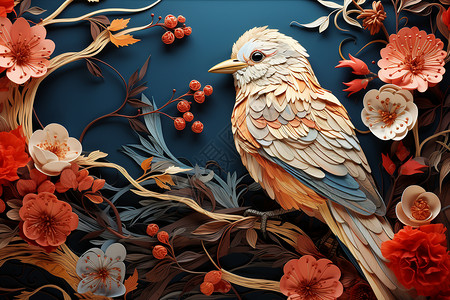 剪纸艺术花鸟背景图片