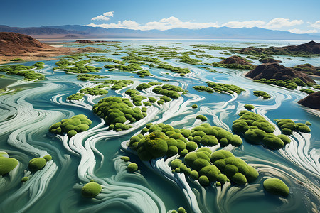 航拍绿洲航拍超现实主义海湾风光插画