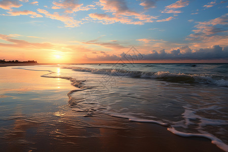 日落日出地平线海滩海浪图片