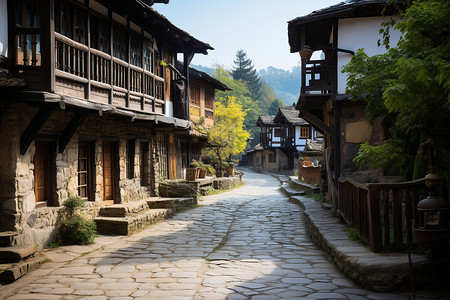 渝东南东南农村传统住宅青石板路背景