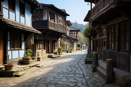 传统农村青石板路背景