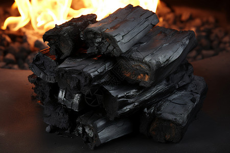 果木炭可燃烧的木炭背景