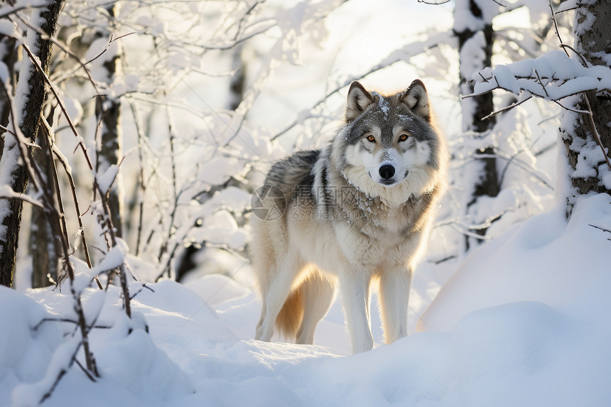 冬天雪山中的孤狼图片
