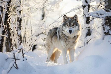 冬天雪山中的孤狼图片