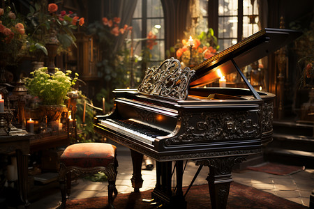 迷人梦幻的钢琴室场景图片