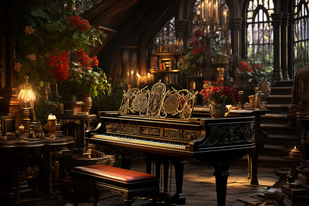 艺术美感的钢琴室场景图片