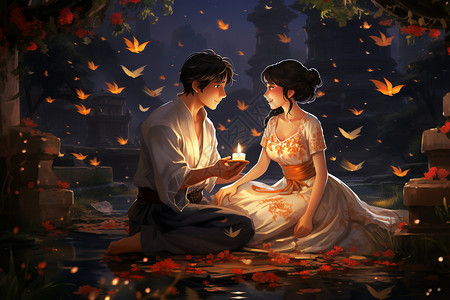 浪漫烛光中的情侣图片