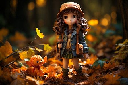 可爱小叶子可爱迷人的秋天场景设计图片