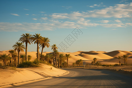 沙漠棕榈树高速路背景图片