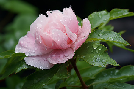 雨中牡丹粉红色牡丹绽放背景