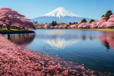 樱花雪山春天的富士山背景