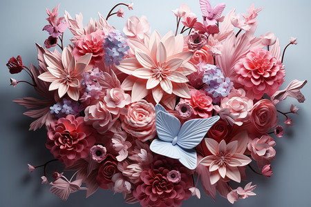 粉色鲜花的心形图案背景图片