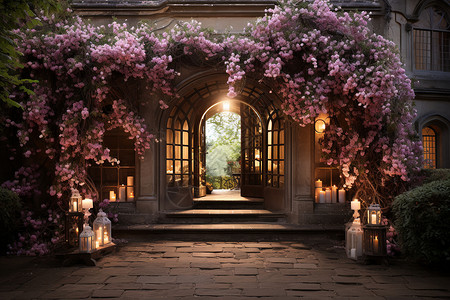 鲜花玫瑰装饰粉色的拱门装饰设计图片