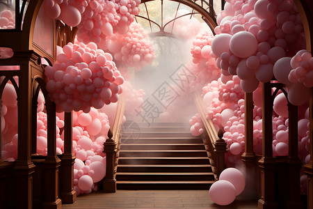 漂浮气球装饰浪漫的粉色气球装饰设计图片