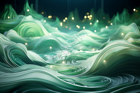 立体绿色波浪背景背景图片