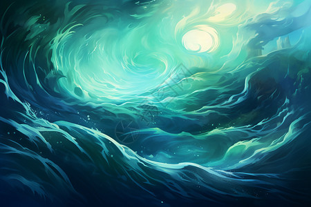 奇幻的绿色波浪插画背景图片