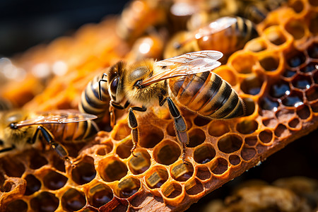 金色蜂窝背景蜂巢蜂窝与蜜蜂背景