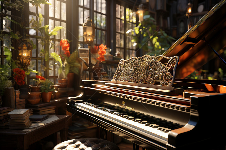 梦幻般的钢琴室场景图片