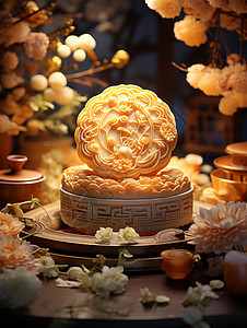 传统插花精美3D月饼设计图片