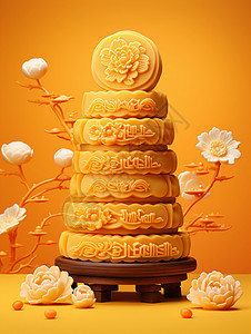 3D金秋月饼背景图片