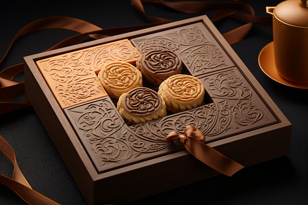 包装饼干精致雕花食盒月饼设计图片