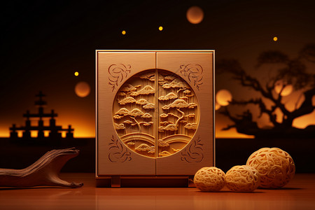 复古风月饼包装中秋佳节雕花礼盒设计图片