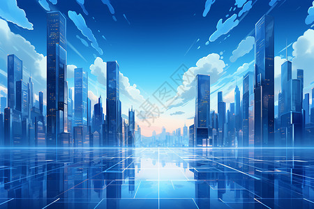 摩天大楼的城市背景图片