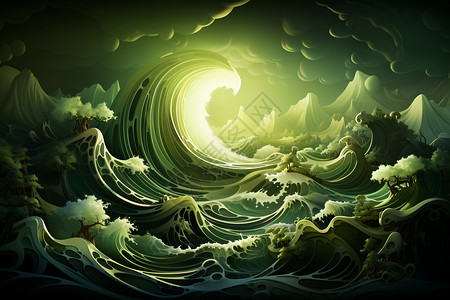 绿色抽象的翻滚海浪背景图片