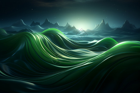 抽象的绿色波浪背景图片