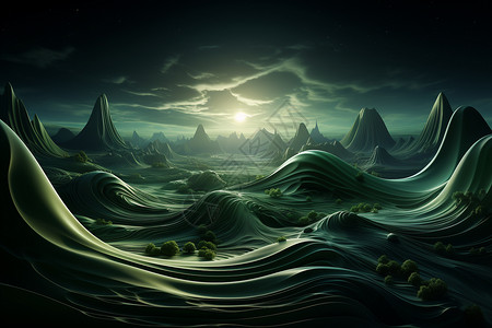 3D动态绿色波浪背景图片