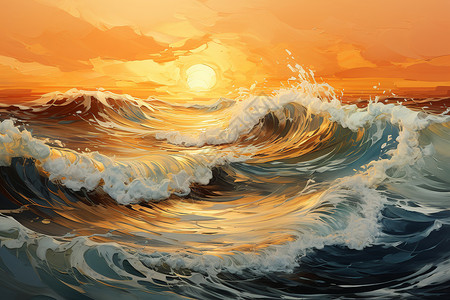暖色系插画海浪背景图片
