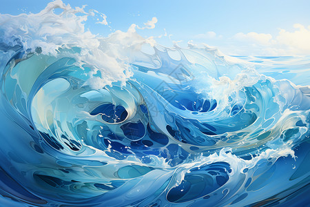 蓝色水花蓝色的海浪插画